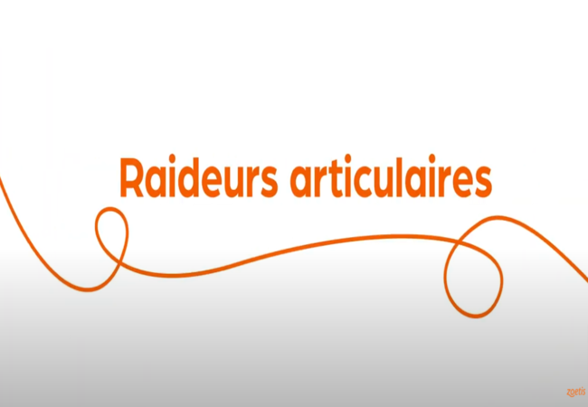 Texte « Raideurs articulaires » avec une spirale orange sur fond blanc.